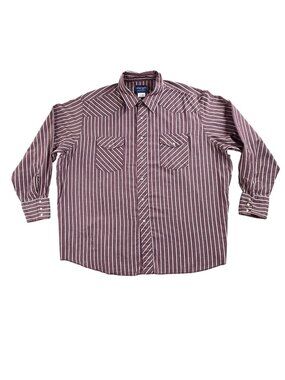 Vintage Wrangler Shirt Mens 2XL Red Stripe Pearl Snap Long Sleeve Western Casual